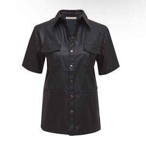 Elegant Black Faux Leather Button-Down Shirt